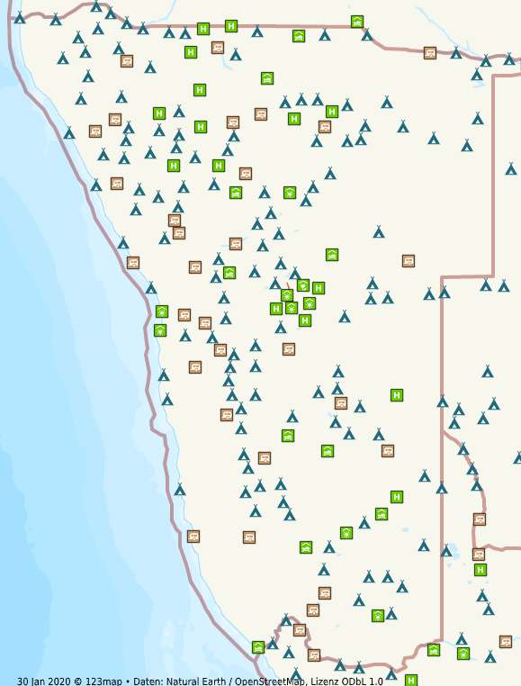 Namibia Camping Landkarte