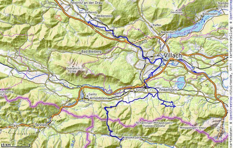 Karte der 6. Etappe Villach nach Kranjska Gora vom MTB Transalp Salzburg nach Istrien 2020