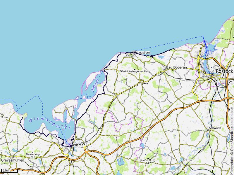 Karte der Etappe: Nienhagen - Heiligendamm  - Wismar – Boltenhagen