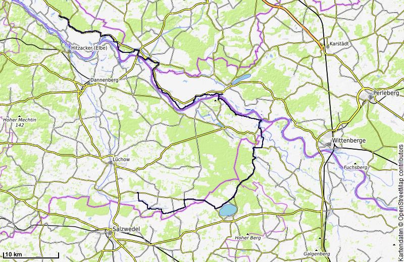 Karte der Etappe: Stixe – Schackenburg – Arendsee – Dangenstorf