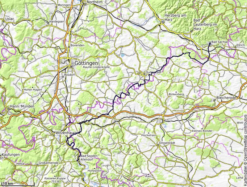 Karte der Etappe: Bad Sachsa – Bad Sooden Allendorf