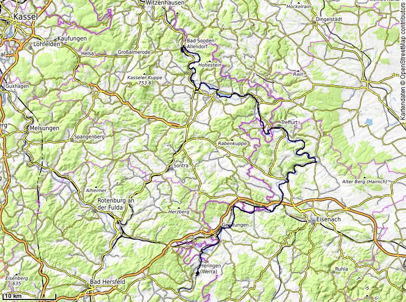 Karte der Etappe: Bad Sooden Allendorf – Werra Radweg - Heringen (Werra)