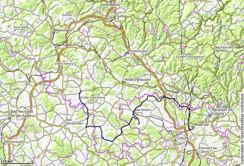 Karte der Etappe: Römhild – Bad Rodach - Rödental (Coburg)