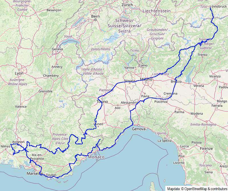 Karte zur Rundreise Provence, Frankreich 2023